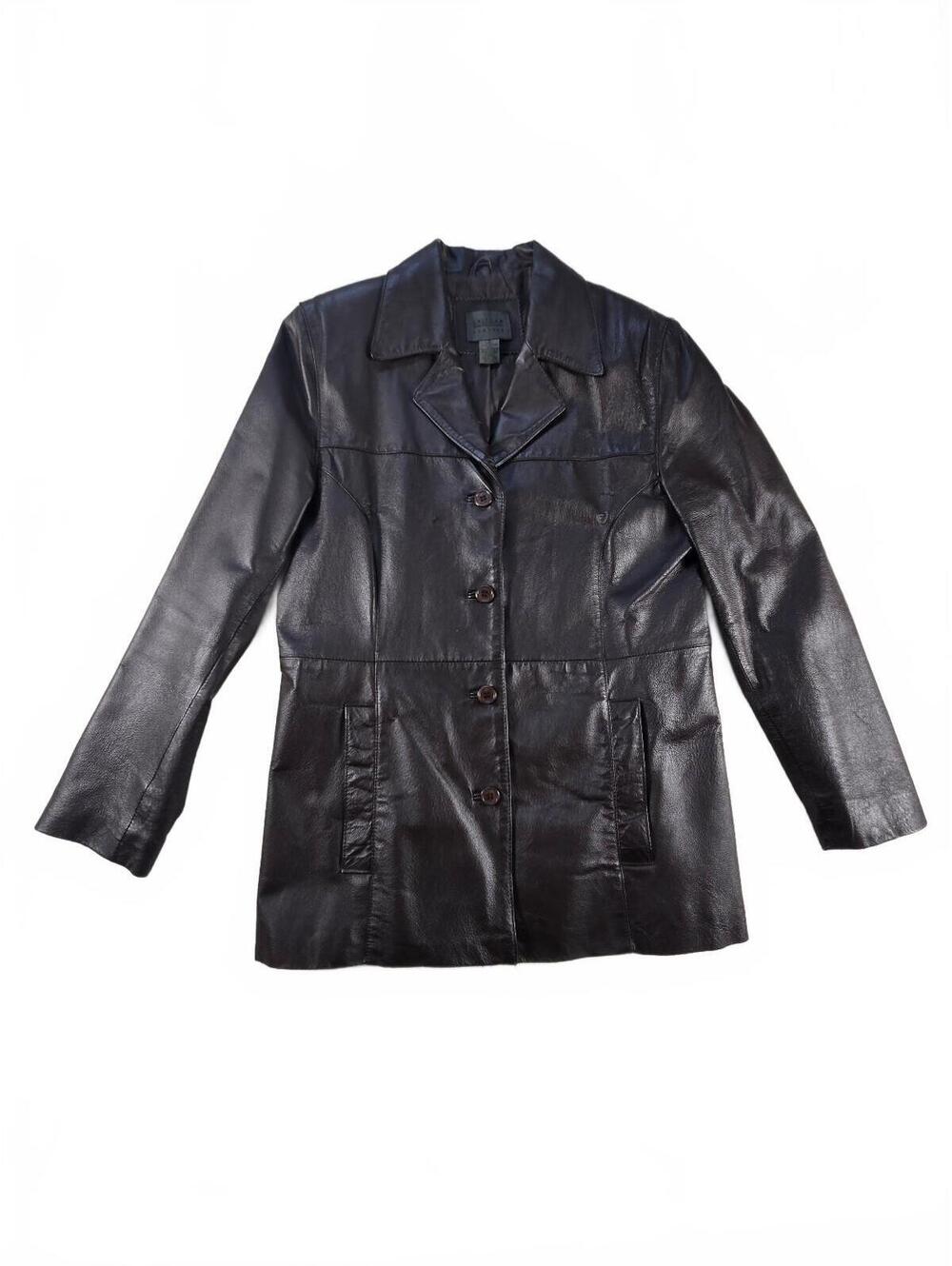 Vintage Genuine Leather Zip Jacket M/L Dark Brown Y2K Minimalist 90s Matrix